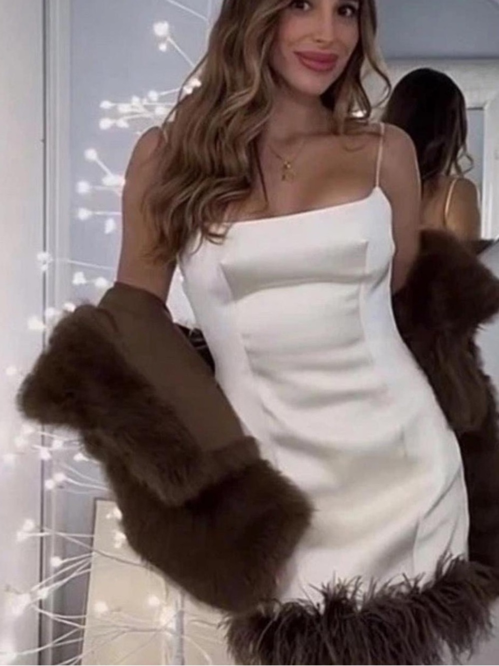 Zara Cream Feather-Trim Mini Slip Dress - Picture 6 of 6